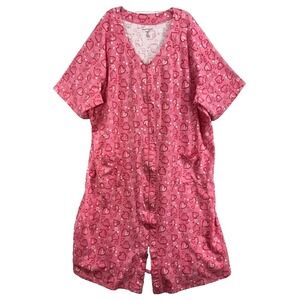 Dreams Co Nightgown Robe 4X Petite Pink Hearts Short Sleeve Sleepshirt Full Zip